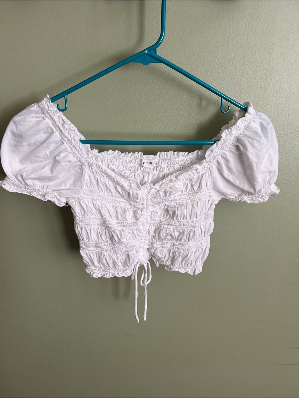 Garage White Smocked Puff Sleeve Crop Top